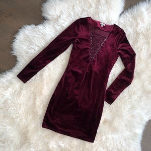 UO Ecote Velvet Lace-Up Bodycon Dress
